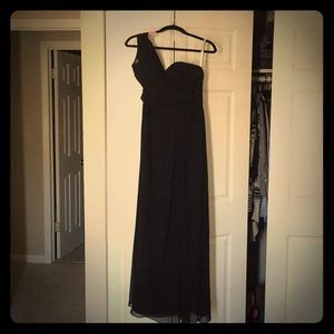 Long, black one-shoulder formal dress- Levkoff